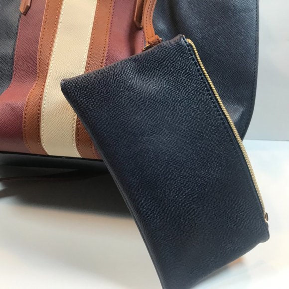 Mark & Hall Leather Purse Blue beige Brown and red strip purse & matching wallet - Picture 4 of 7